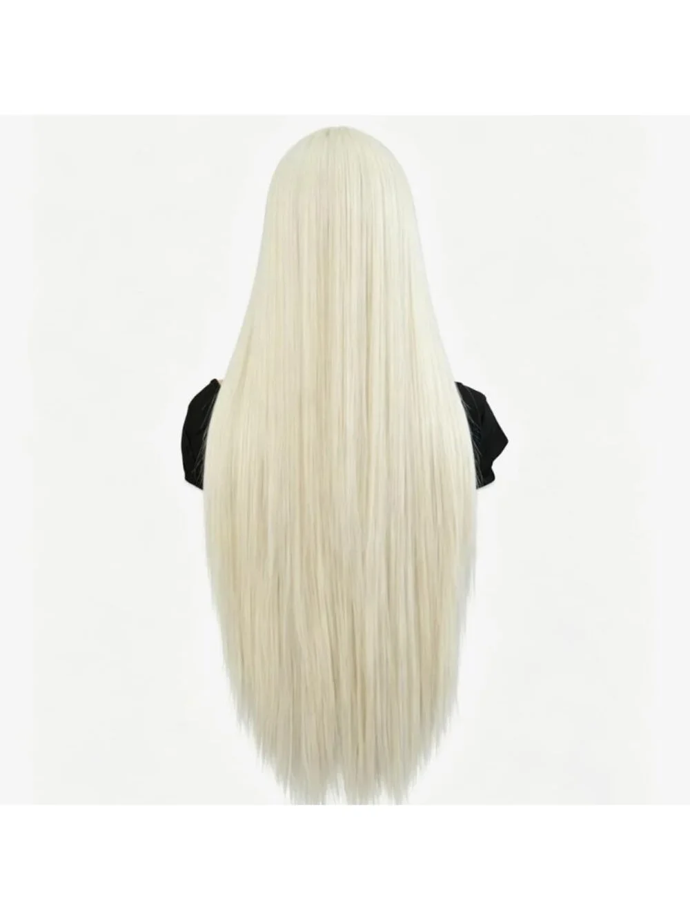Women's Light White Gold Heat Resistant Synthetic Fiber Long Straight Wigs Bangs
